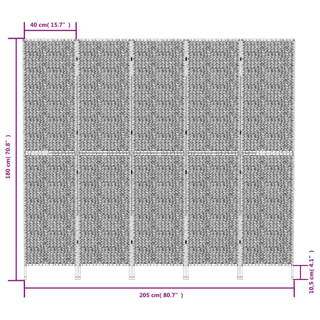 vidaXL Biombo de 5 painéis 205x180 cm jacinto de água