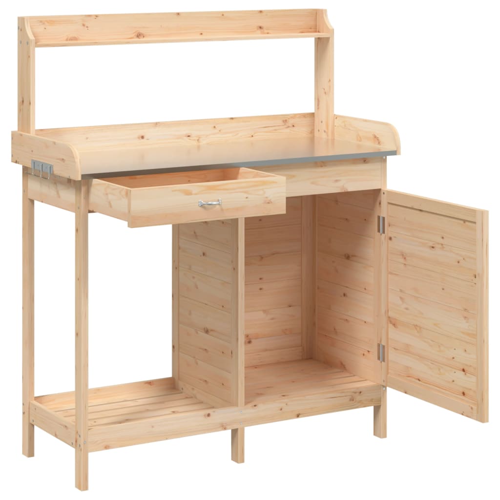 vidaXL Mesa de cultivo c/ armário 110,5x45x124,5 cm abeto maciço