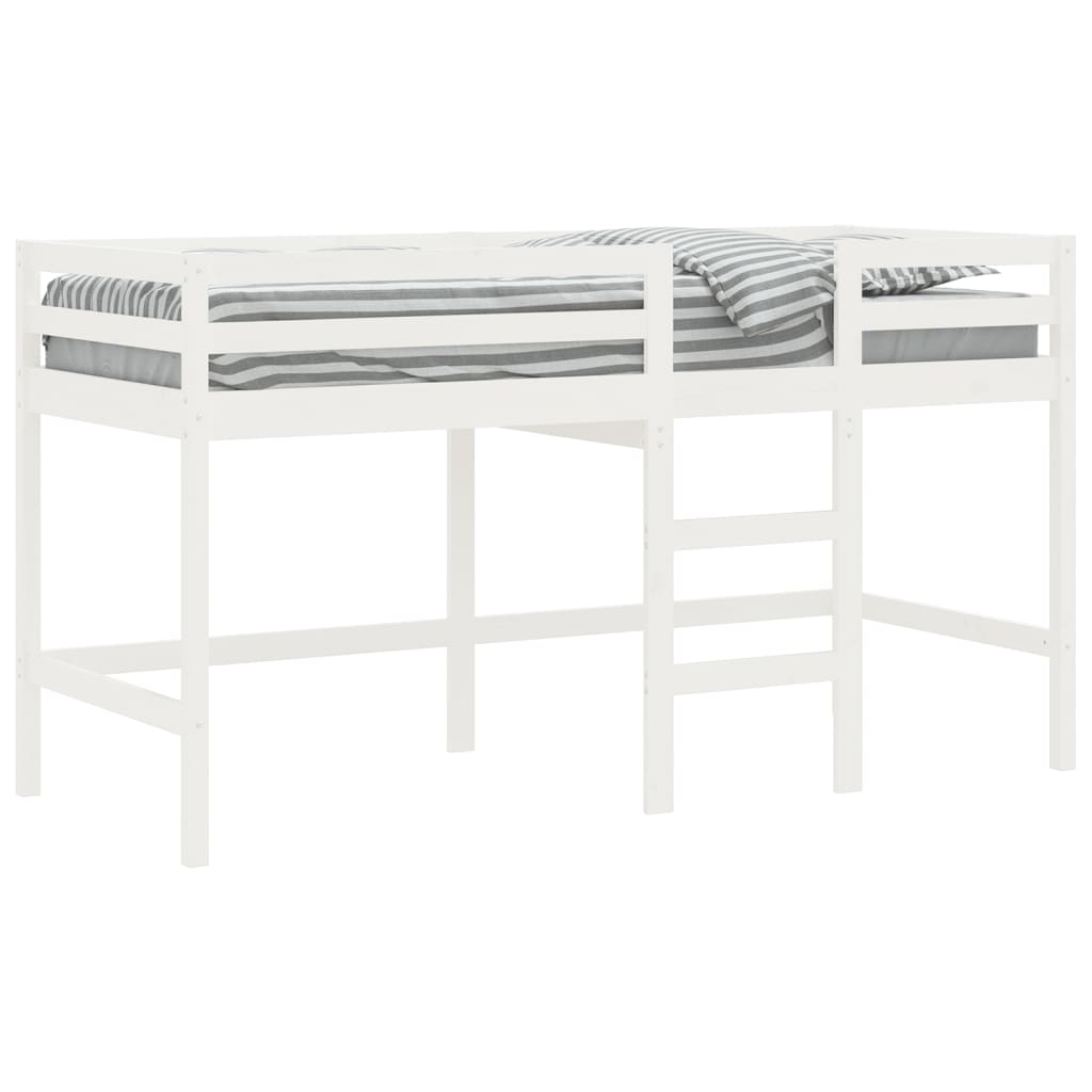 vidaXL Cama alta p/ criança c/ escada 90x200 cm pinho maciço branco