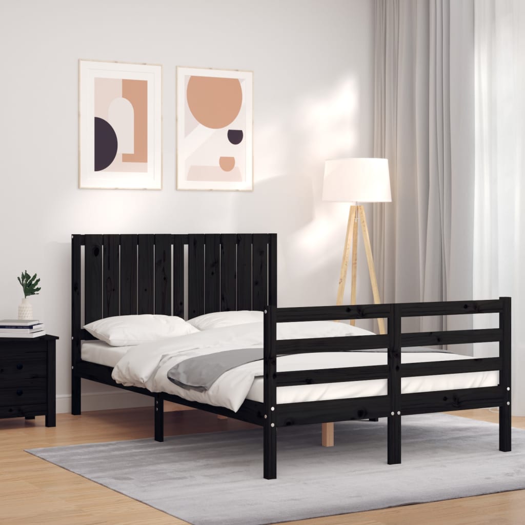 vidaXL Estrutura de cama com cabeceira 120x200cm madeira maciçao preto