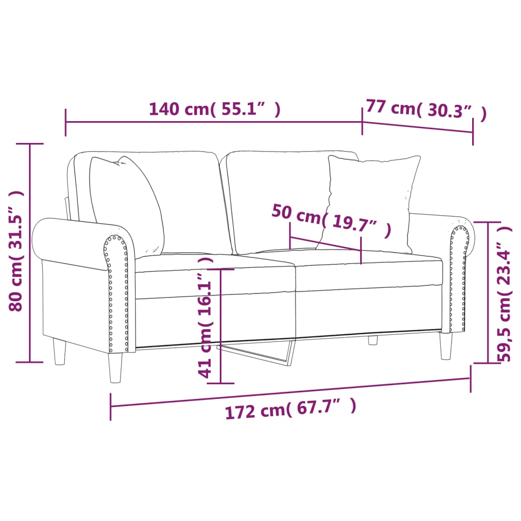 vidaXL Sofá 2 lugares c/ almofadas decorativas 140 cm veludo preto