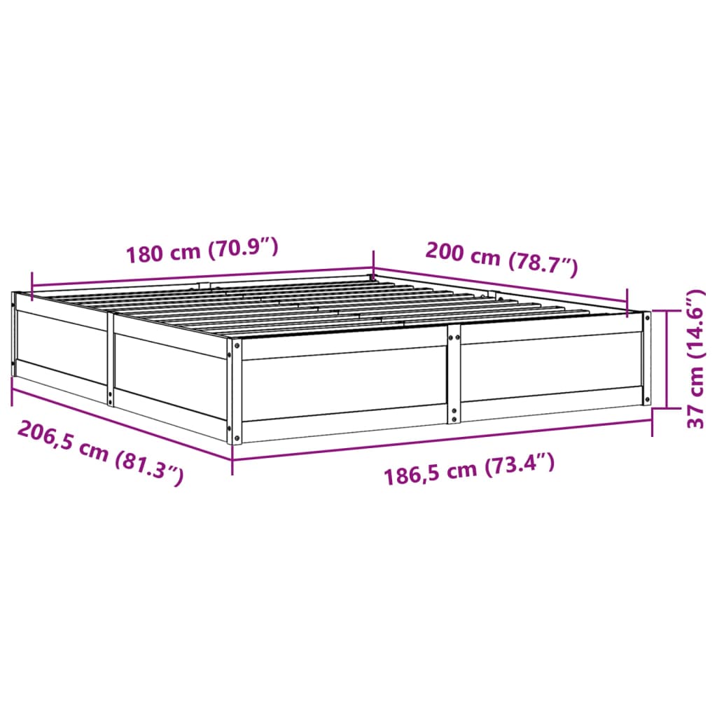 vidaXL Cama sem colchão 180x200 cm madeira de pinho maciça branco