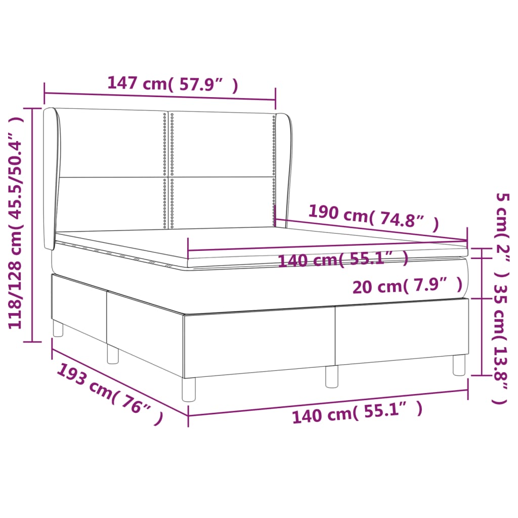 vidaXL Cama com molas/colchão 140x190 cm veludo cinzento-claro