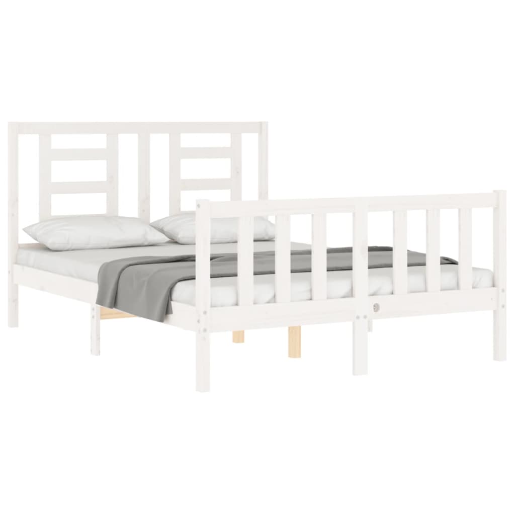 vidaXL Estrutura de cama com cabeceira 140x200cm madeira maciça branco