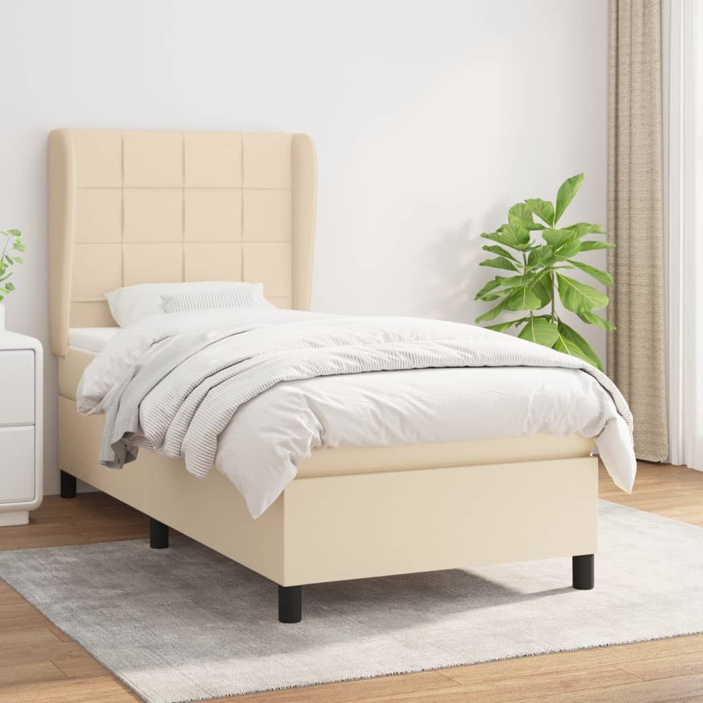 vidaXL Cama com molas/colchão 90x190 cm tecido cor creme