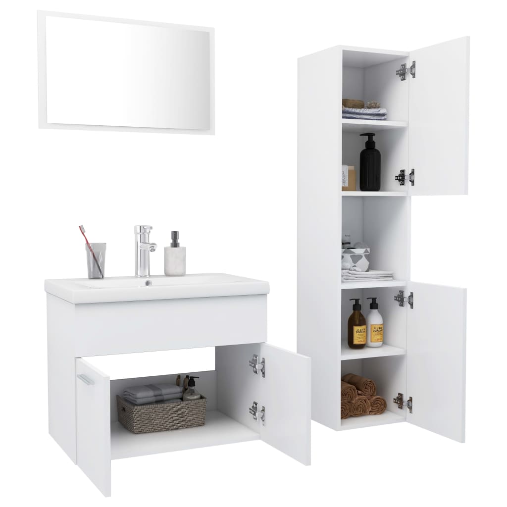 vidaXL Conjunto de móveis de casa de banho derivados de madeira branco