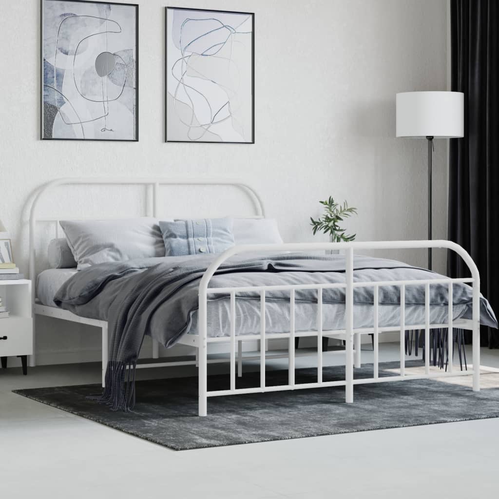 vidaXL Estrutura de cama com cabeceira e pés 135x190 cm metal branco