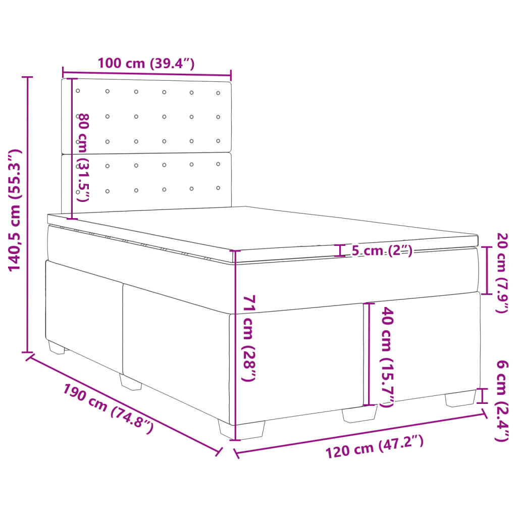 vidaXL Cama boxspring com colchão 120x190 cm veludo cinzento-escuro