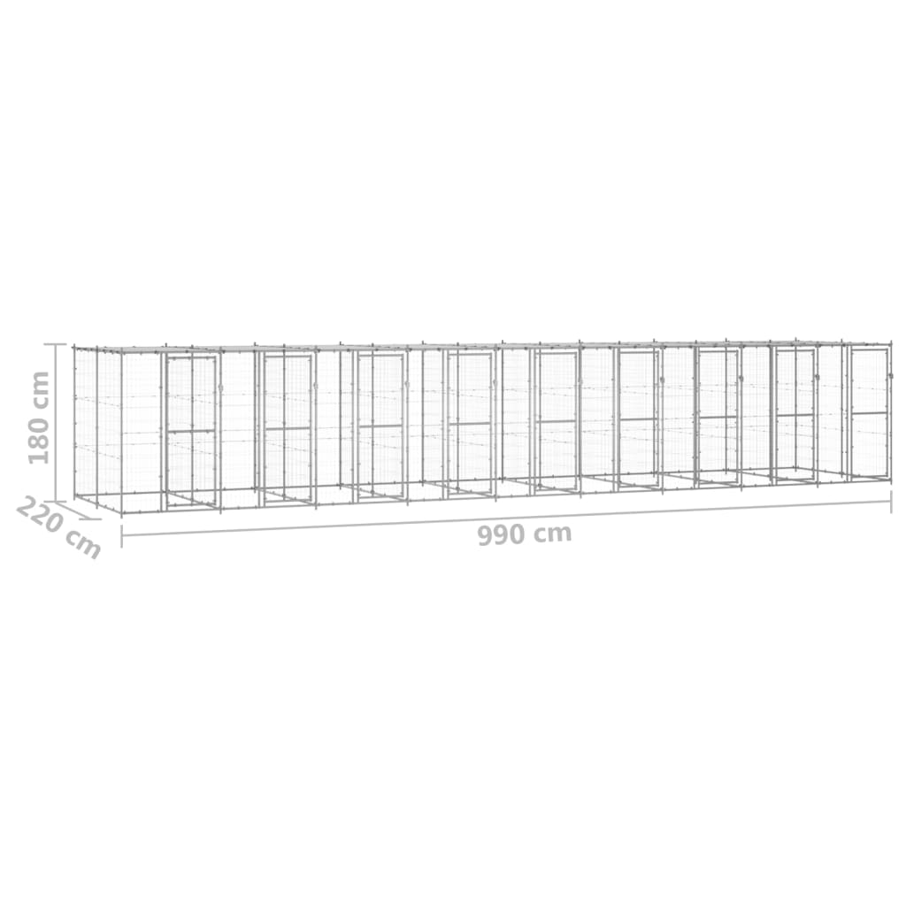 vidaXL Canil de exterior com telhado 21,78 m² aço galvanizado