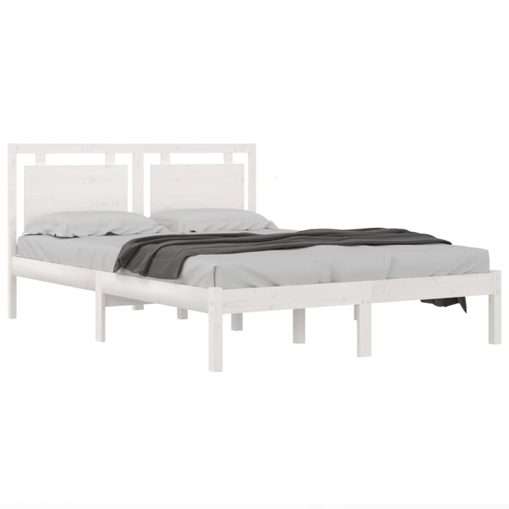 vidaXL Estrutura de cama casal 135x190 cm madeira maciça branco