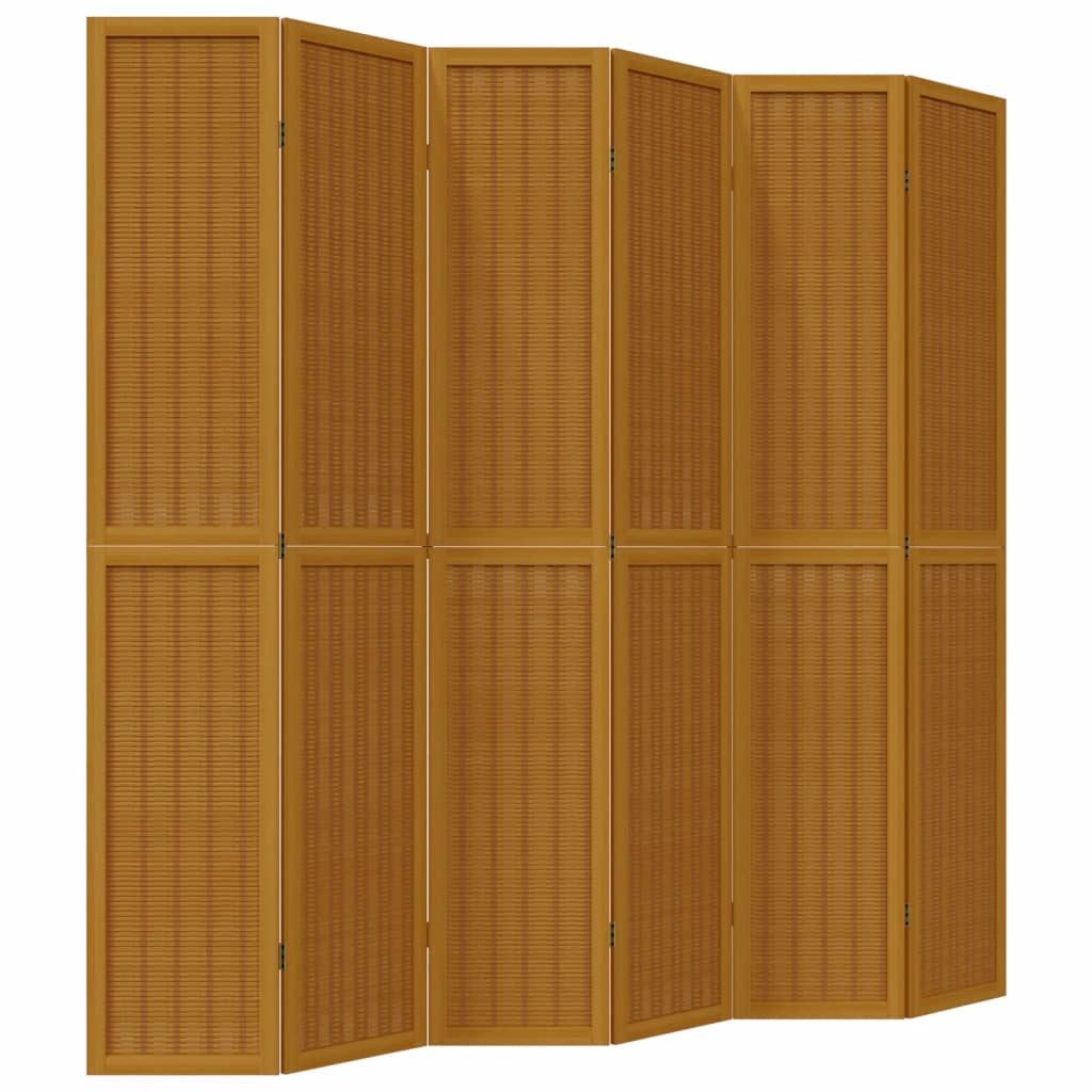 vidaXL Biombo c/ 6 painéis madeira de paulownia maciça castanho