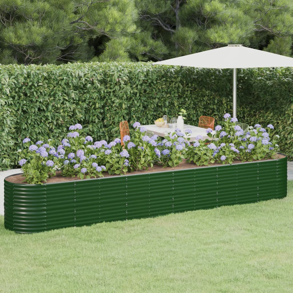 vidaXL Canteiro elevado jardim 440x80x68 cm aço revestido a pó verde