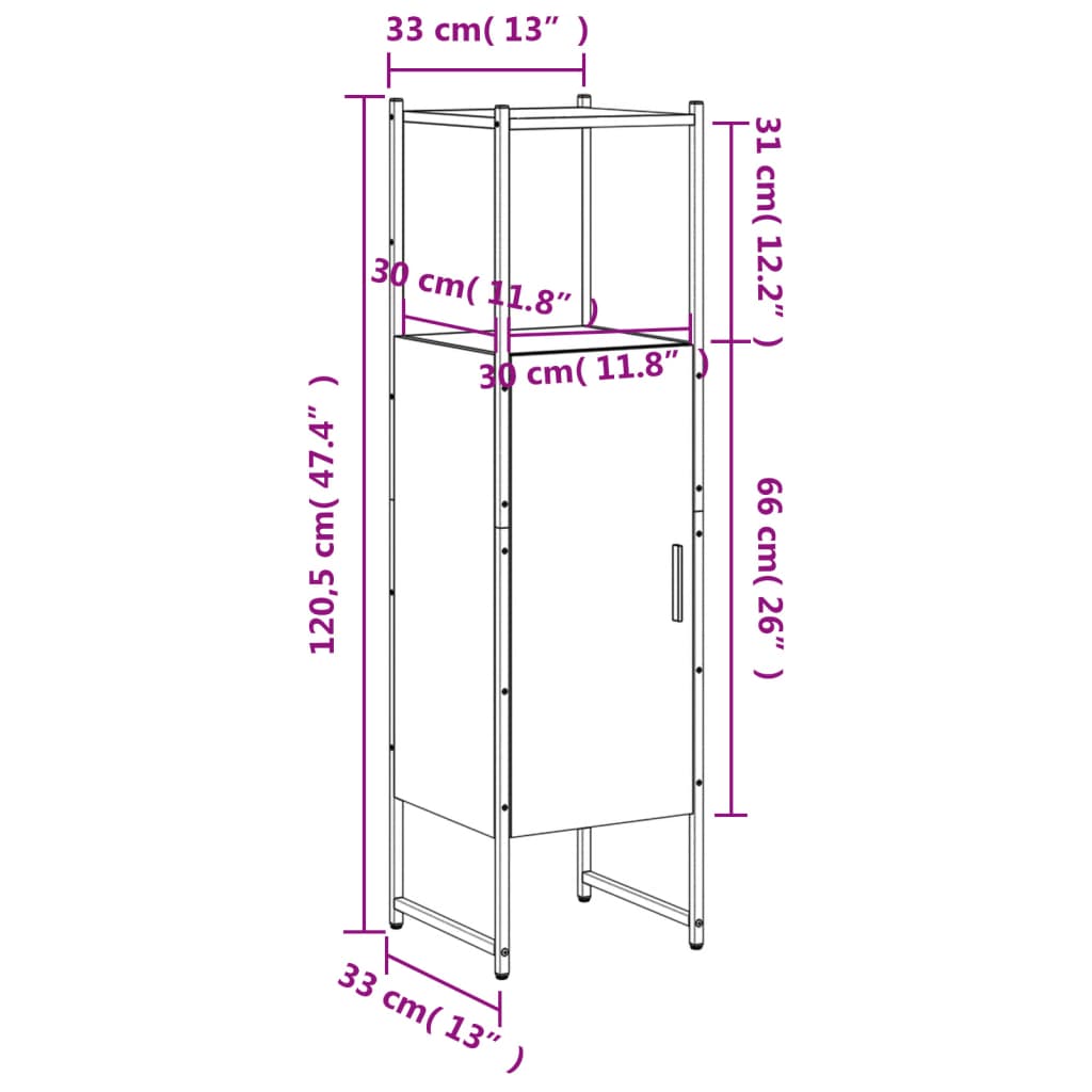 vidaXL Armário WC 33x33x120,5 cm derivados de madeira sonoma cinzento