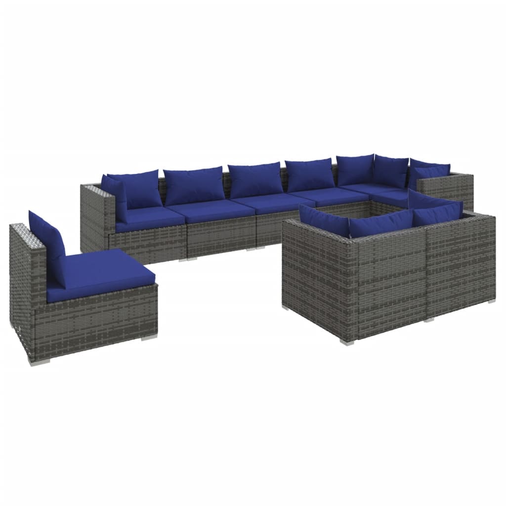 vidaXL 9 pcs conjunto lounge de jardim c/ almofadões vime PE cinzento