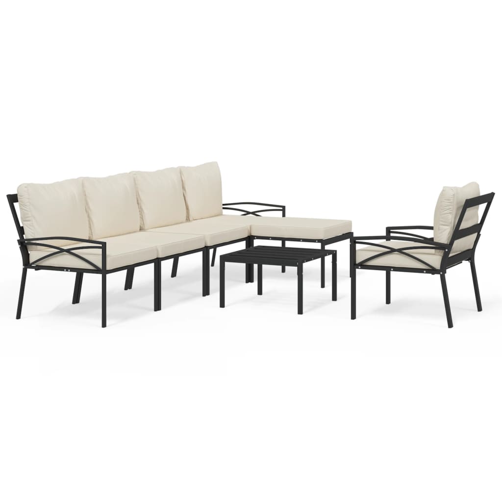 vidaXL 7 pcs conjunto lounge de jardim aço c/ almofadões areia