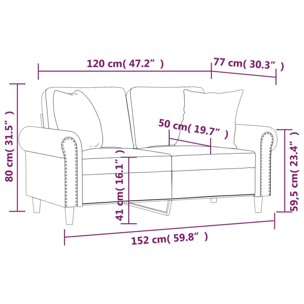 vidaXL Sofá 2 lugares + almofadas 120 cm couro artificial cappuccino