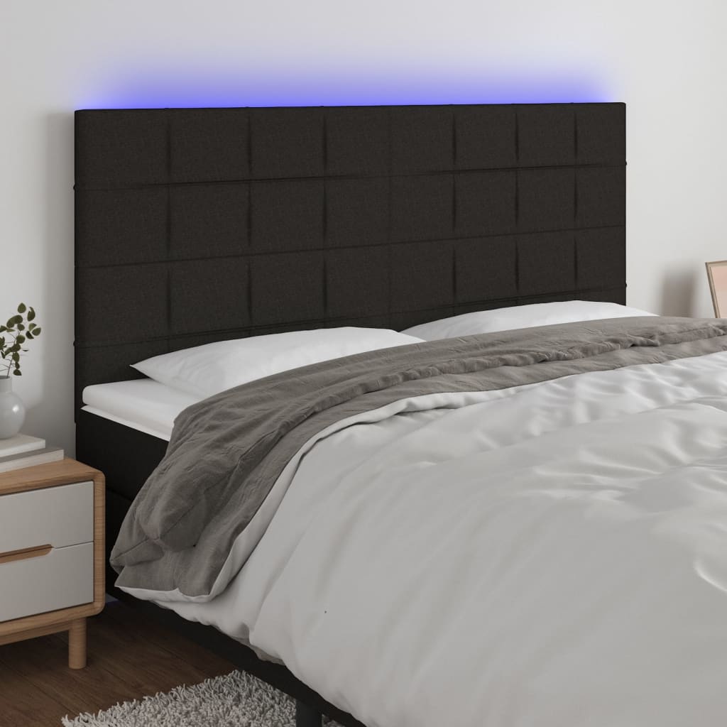 vidaXL Cabeceira de cama c/ luzes LED tecido 200x5x118/128 cm preto