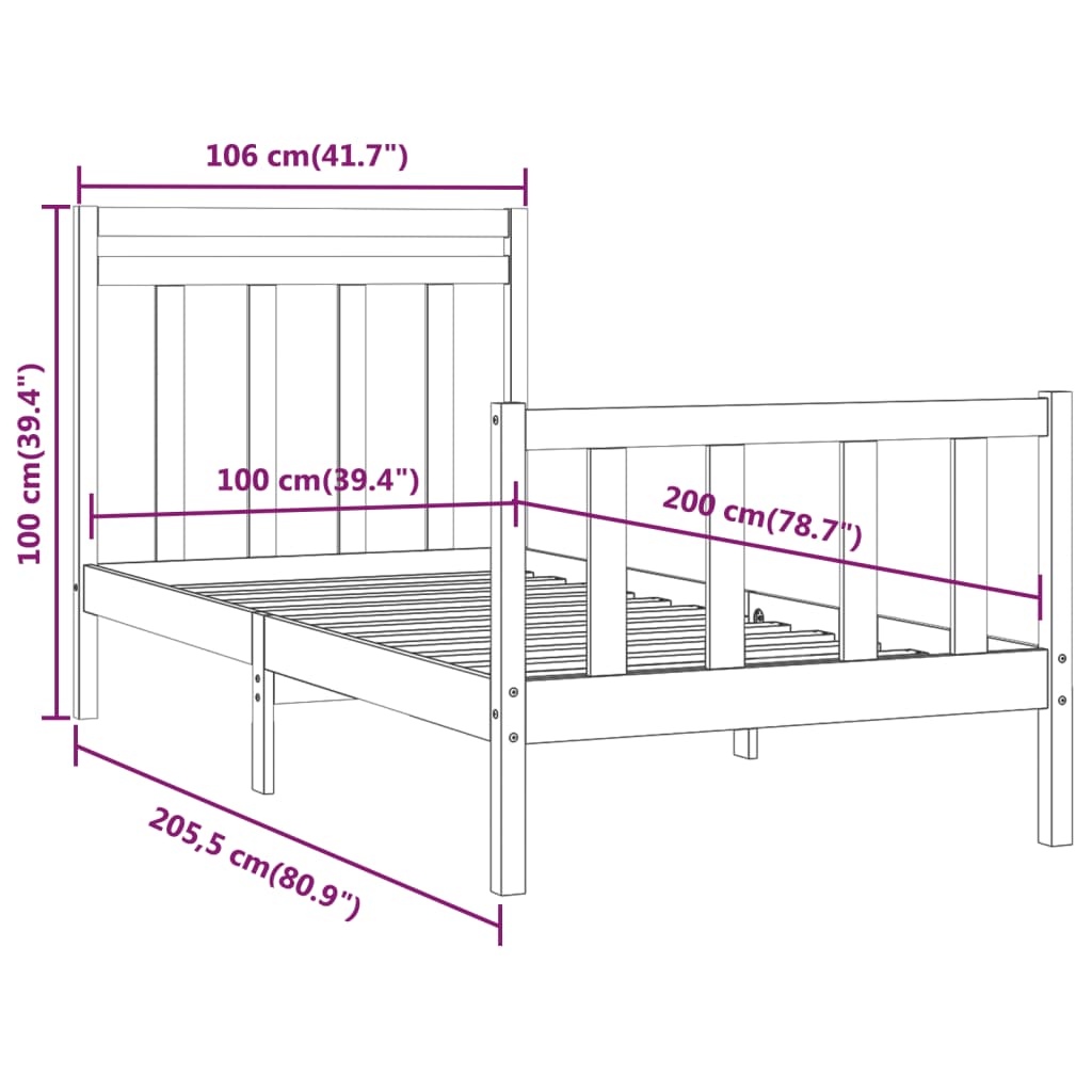 vidaXL Estrutura de cama 100x200 cm pinho maciço branco