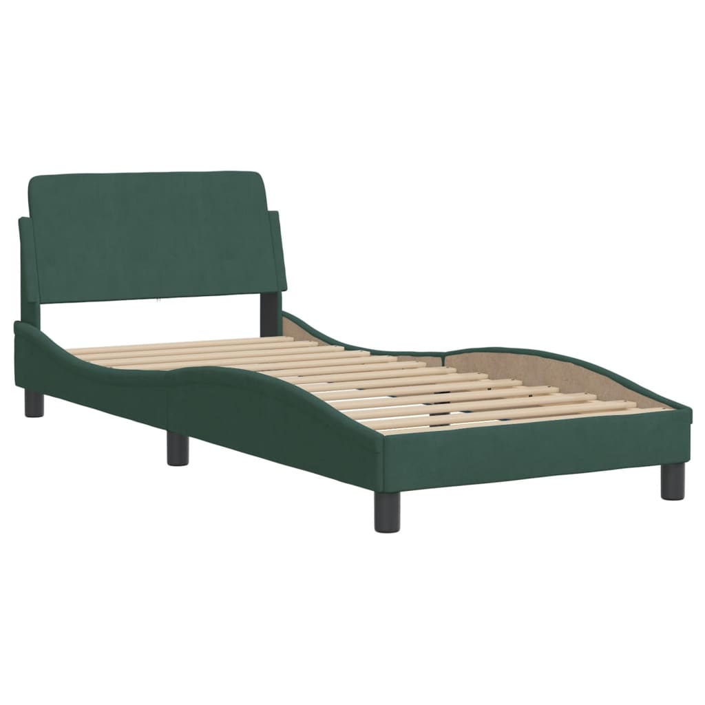 vidaXL Estrutura de cama c/ cabeceira 90x200 cm veludo verde-escuro