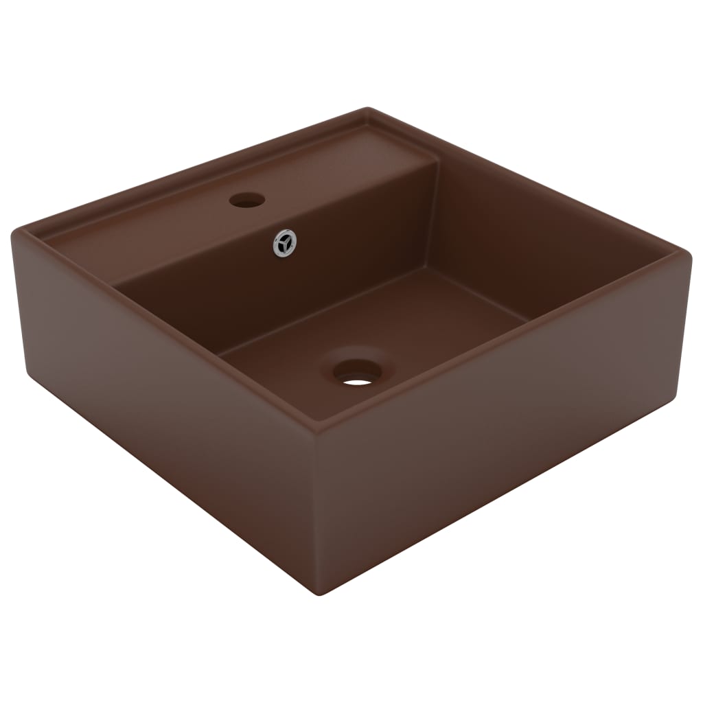 vidaXL Lavatório luxuoso quadrado 41x41 cm cerâmica castanho mate