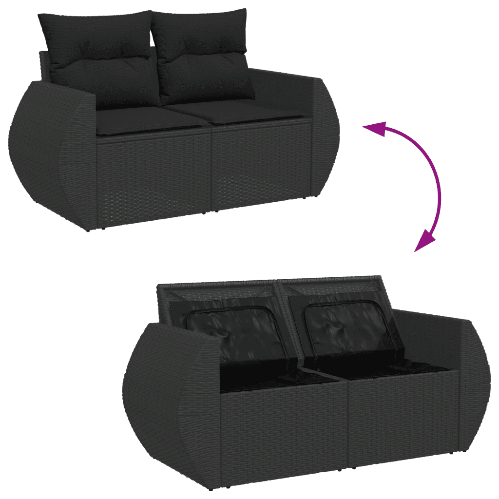 vidaXL 8 pcs conjunto sofás de jardim com almofadões vime PE preto