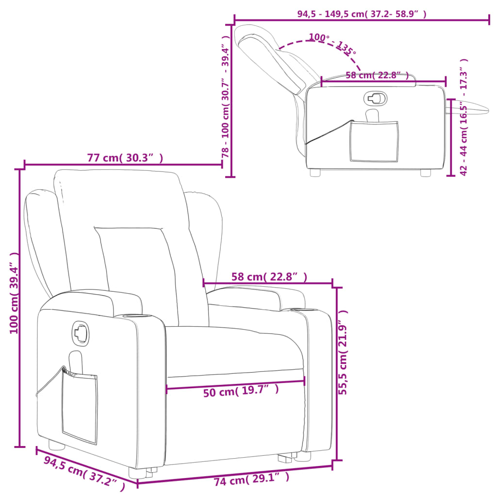 vidaXL Poltrona elevatória de massagens tecido cor creme