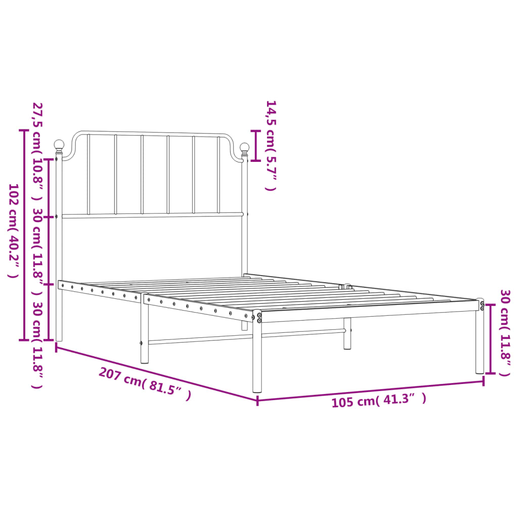 vidaXL Estrutura de cama com cabeceira 100x200 cm metal branco