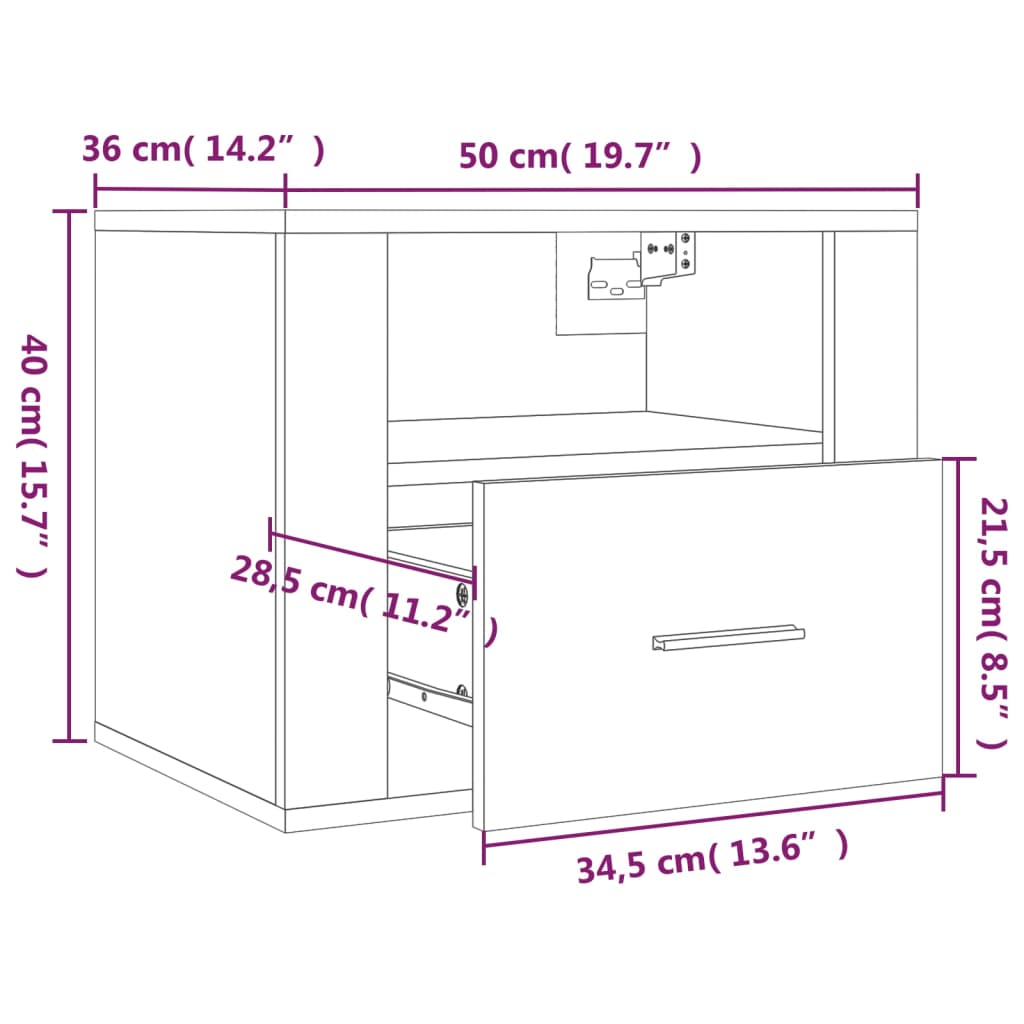 vidaXL Mesas de cabeceira parede 2 pcs 50x36x40 cm cor carvalho sonoma