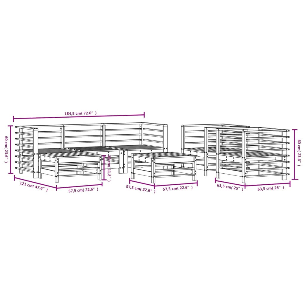 vidaXL 7 pcs conjunto lounge de jardim madeira de douglas maciça