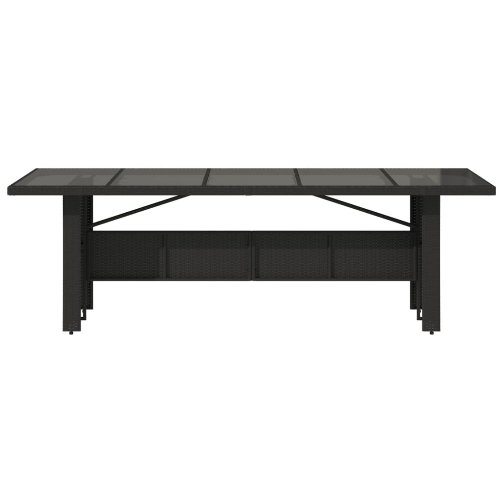 vidaXL Mesa de jardim com tampo de vidro 240x90x75 cm vime PE preto