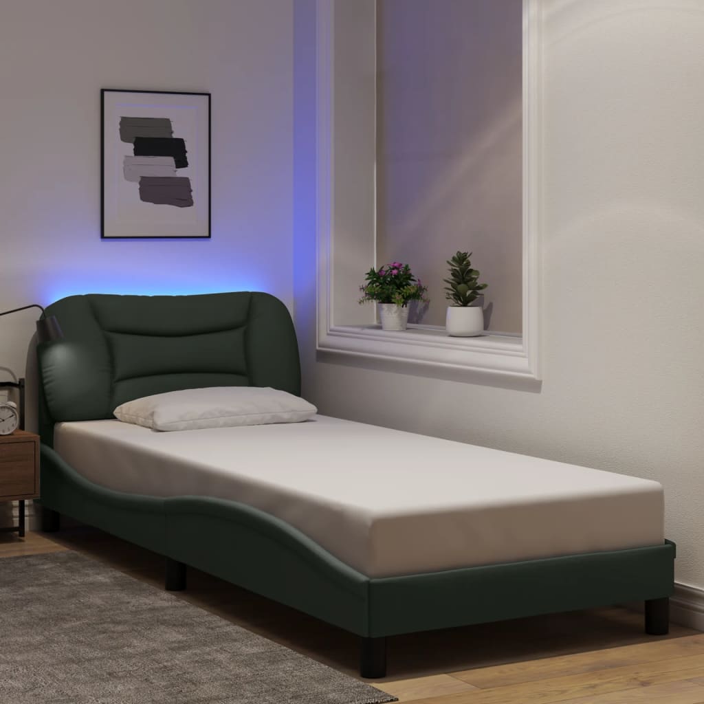 vidaXL Estrutura de cama c/ luzes LED 80x200 cm tecido cinzento-escuro