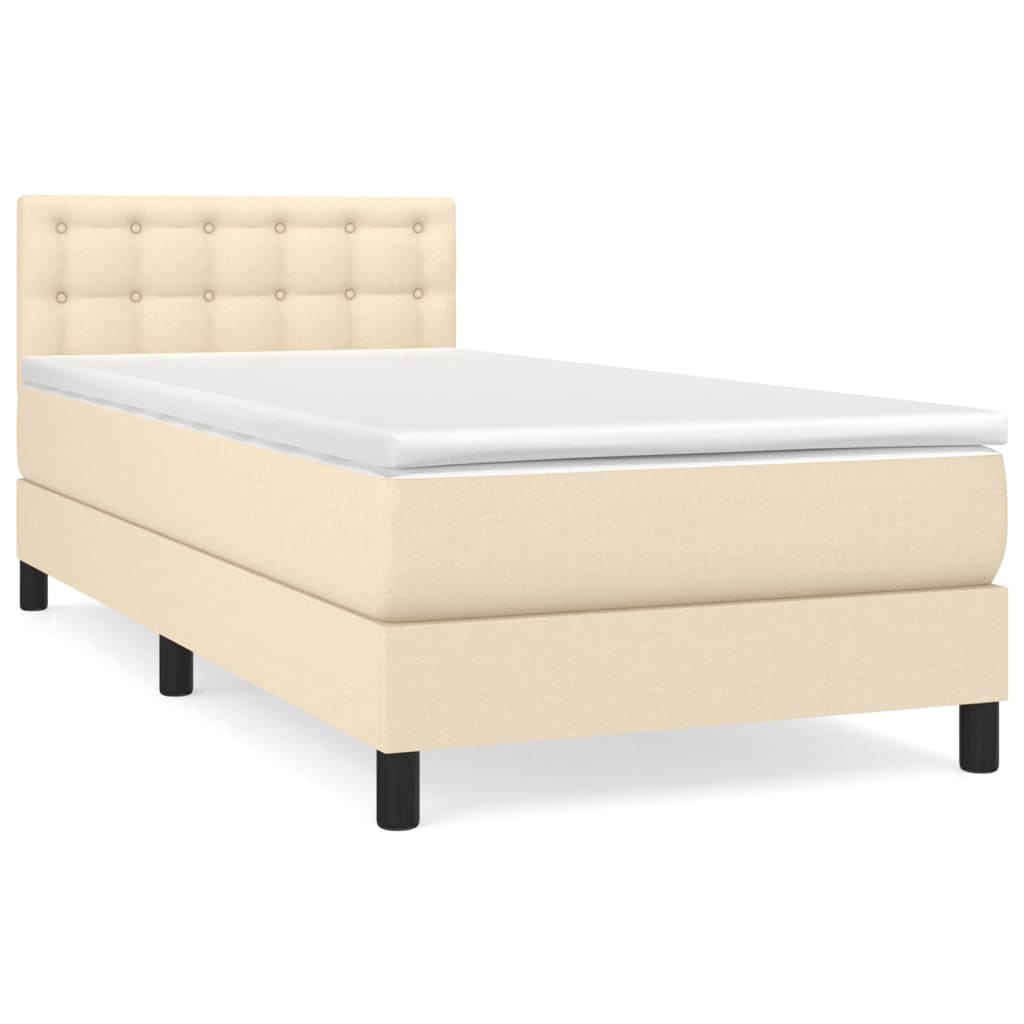 vidaXL Cama com molas/colchão 90x190 cm tecido cor creme