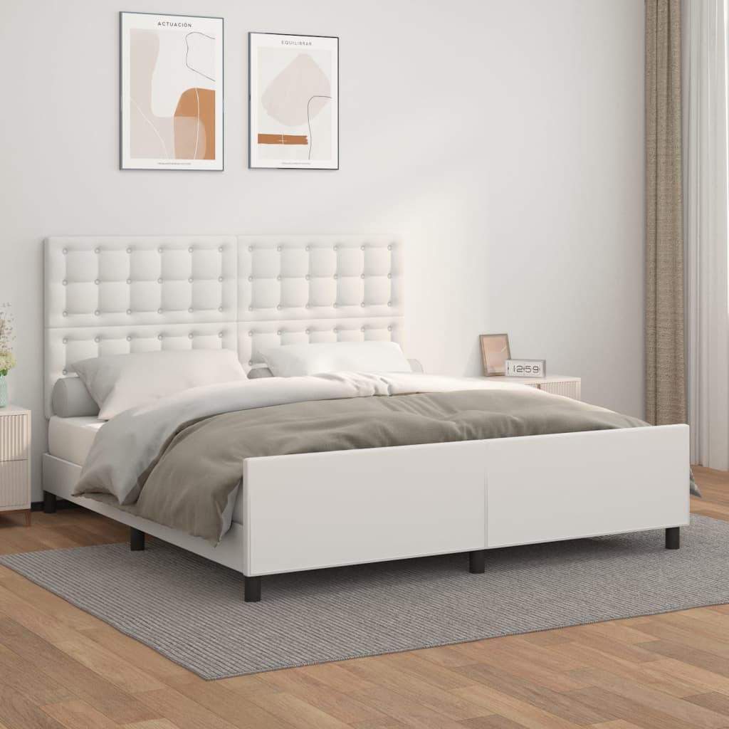 vidaXL Estrutura cama c/ cabeceira 180x200 cm couro artificial branco