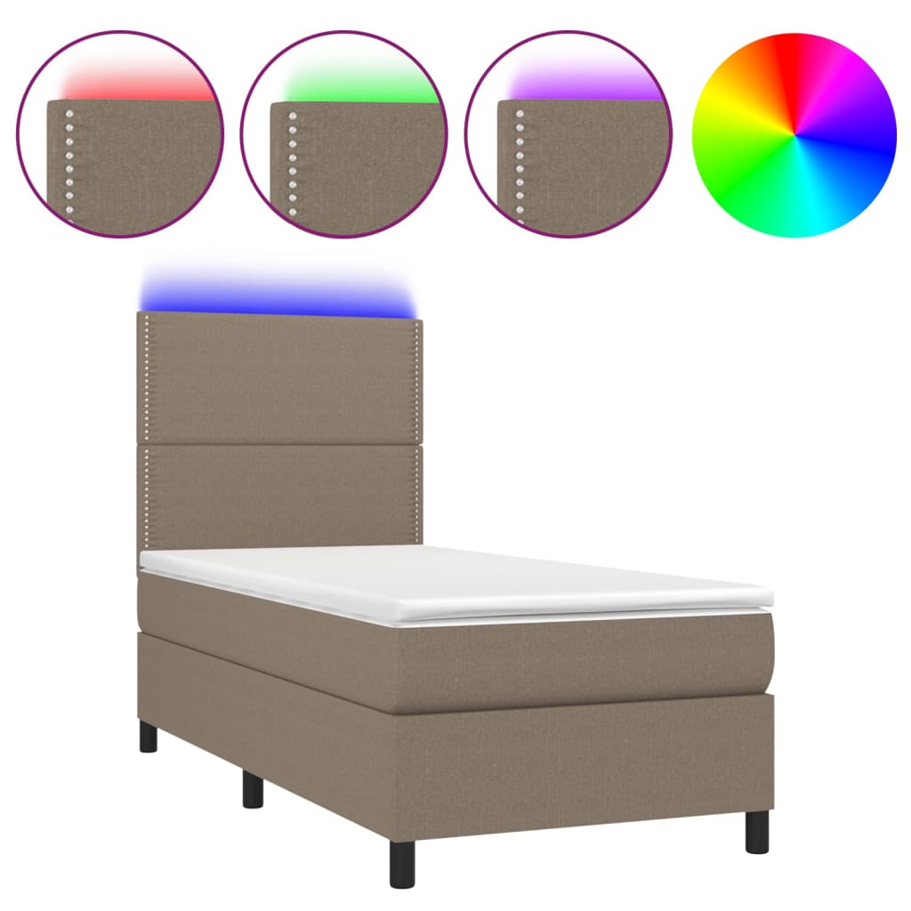 vidaXL Cama box spring colchão/LED 100x200cm tecido cinza-acastanhado