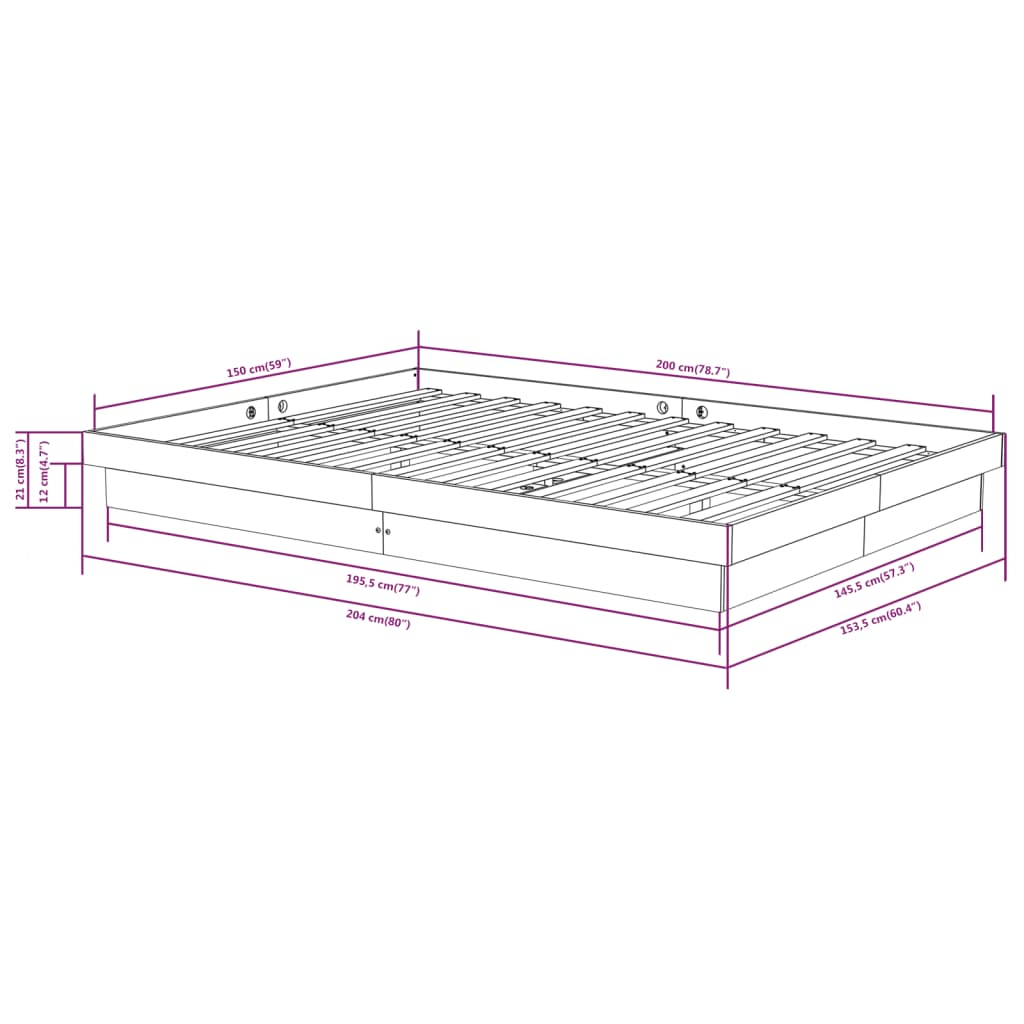 vidaXL Estrutura de cama king 150x200 cm madeira maciça