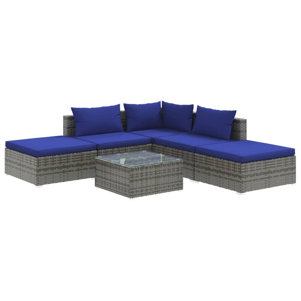 vidaXL 6 pcs conjunto lounge de jardim c/ almofadões vime PE cinzento