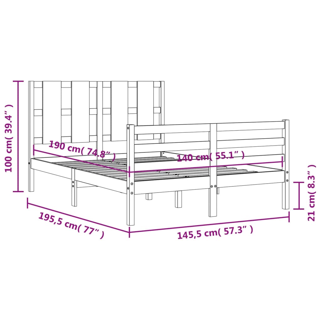 vidaXL Estrutura de cama com cabeceira 140x190 cm madeira maciça