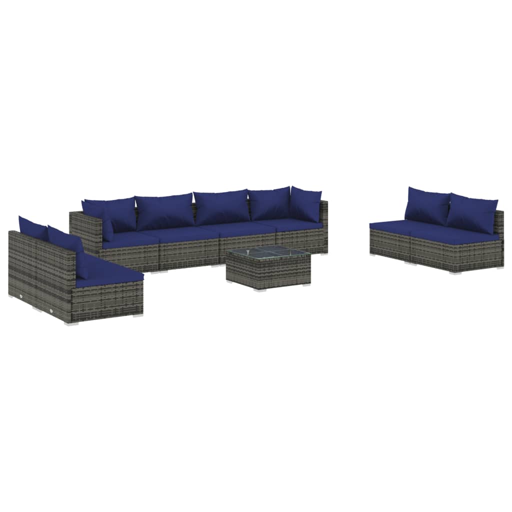 vidaXL 9 pcs conjunto lounge de jardim c/ almofadões vime PE cinzento