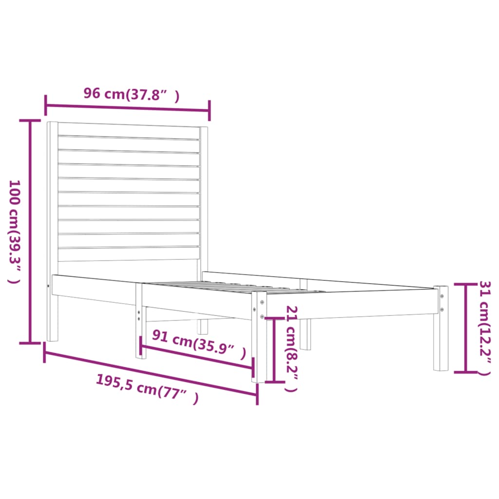 vidaXL Estrutura de cama solteiro 90x190 cm madeira maciça preto