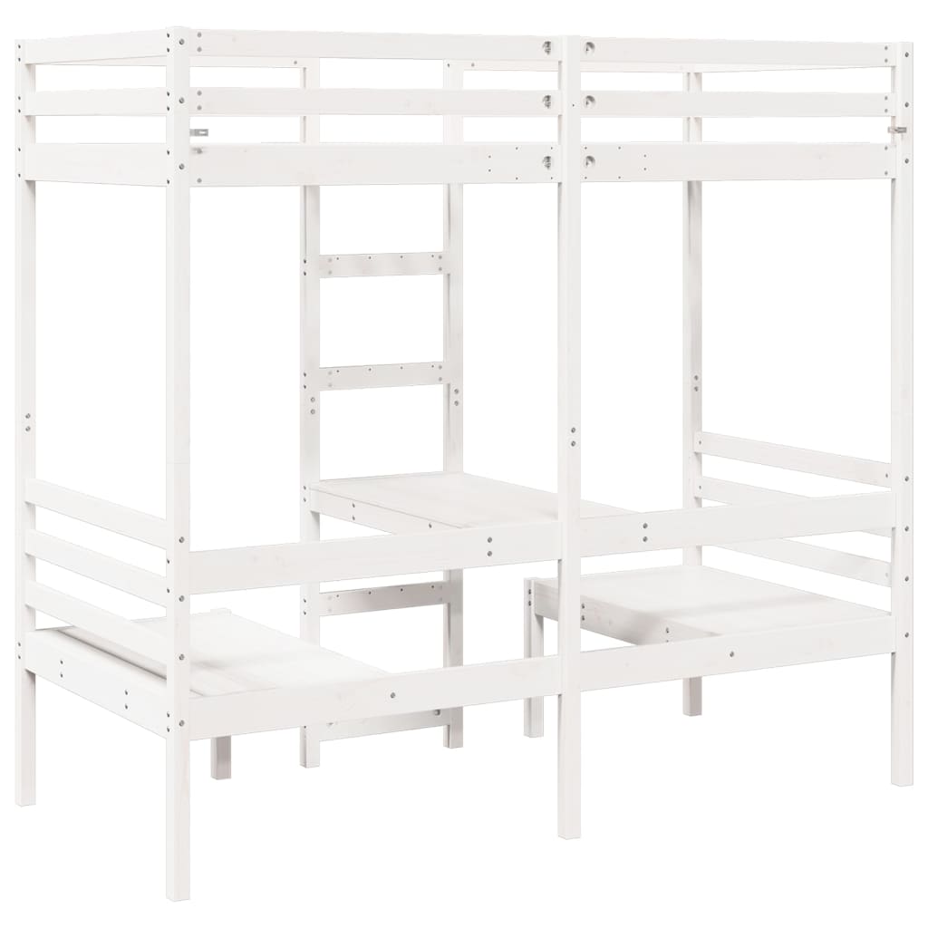 vidaXL Cama alta c/ secretária/cadeiras 75x190 cm pinho maciço branco