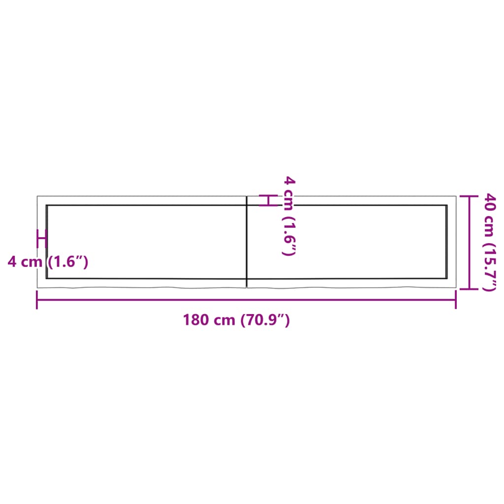 vidaXL Tampo de mesa 180x40x(2-6) cm carvalho tratado castanho-escuro