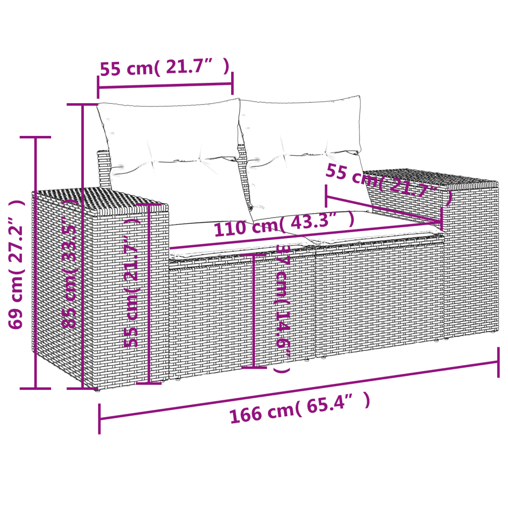 vidaXL 6 pcs conjunto sofás de jardim com almofadões vime cinzento