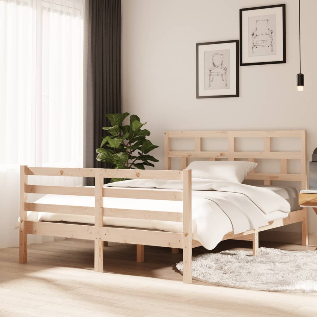 vidaXL Estrutura de cama casal 135x190 cm madeira maciça