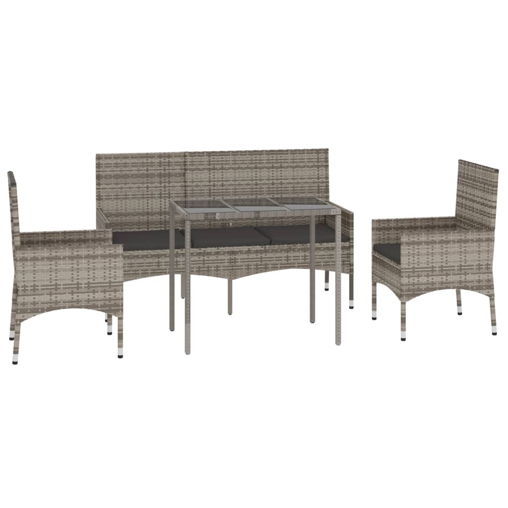 vidaXL 4 pcs conjunto lounge de jardim c/ almofadões vime PE cinzento