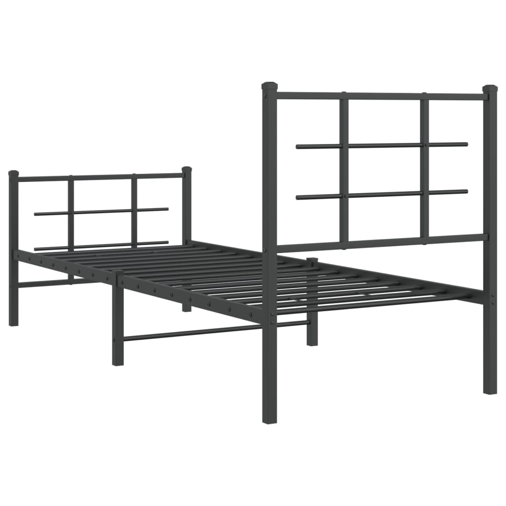 vidaXL Estrutura de cama com cabeceira e pés 75x190 cm metal preto