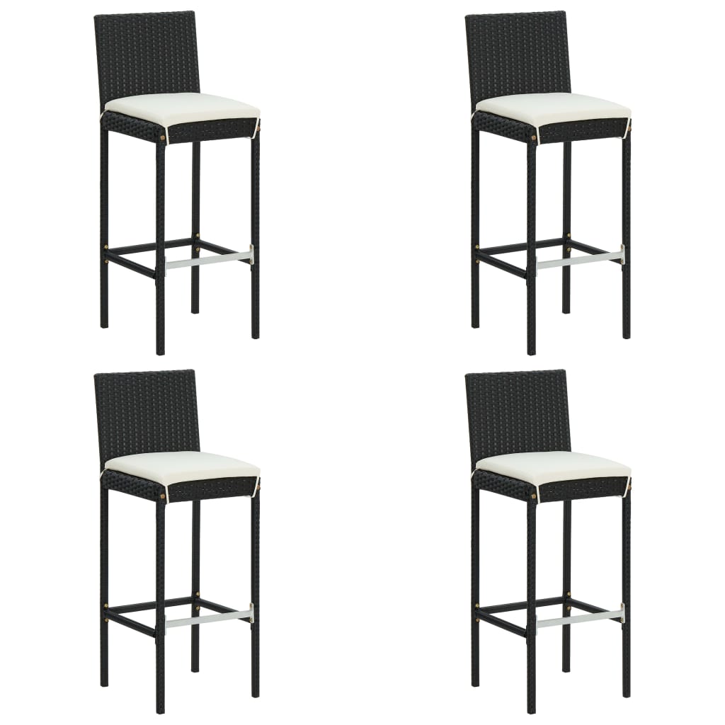 vidaXL 5 pcs conjunto de bar p/ exterior c/ almofadões vime PE preto