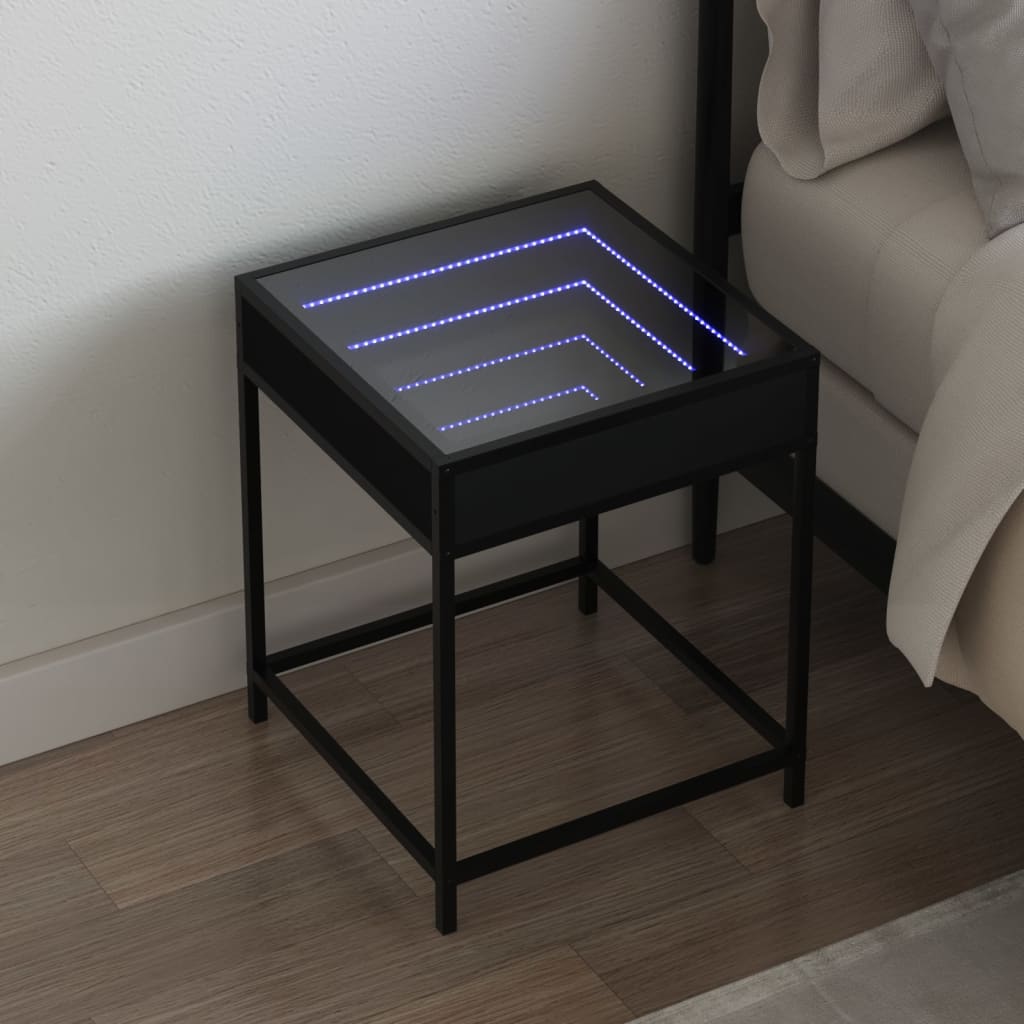 vidaXL Mesa de cabeceira com luzes LED Infinity 40x40x51 cm preto