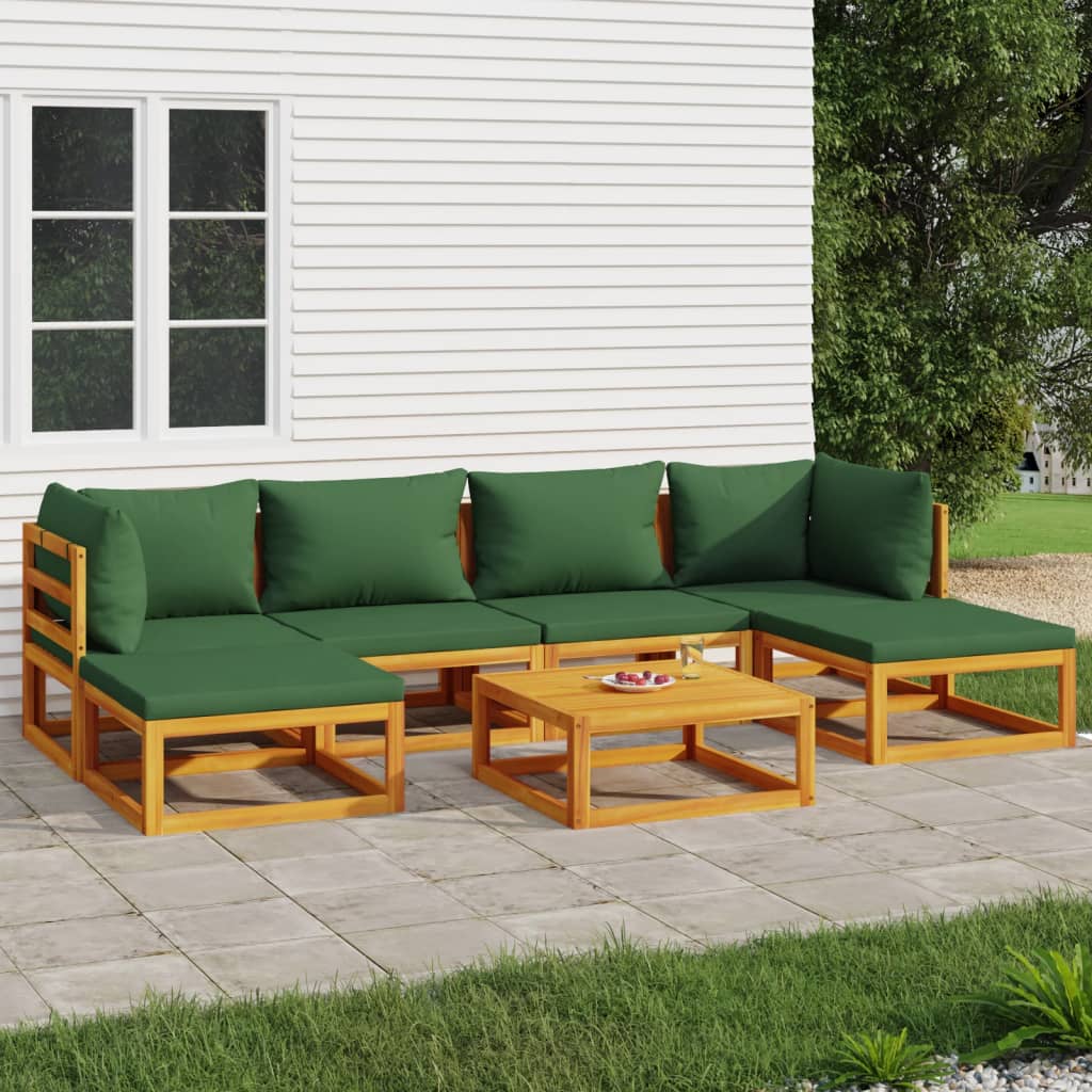 vidaXL 7 pcs conj. lounge jardim madeira c/almofadões verdes