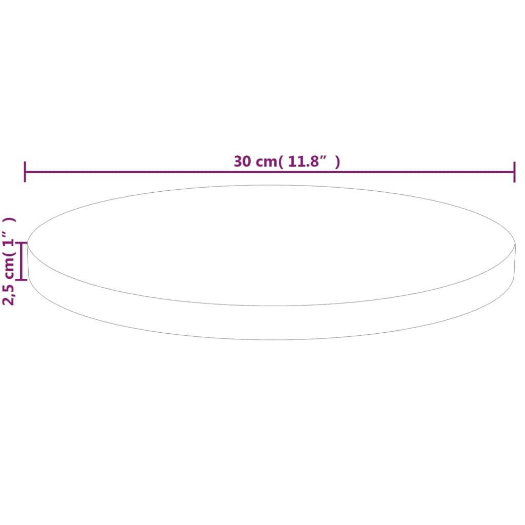 vidaXL Tampo de mesa redondo Ø30x2,5 cm carvalho maciço não tratado