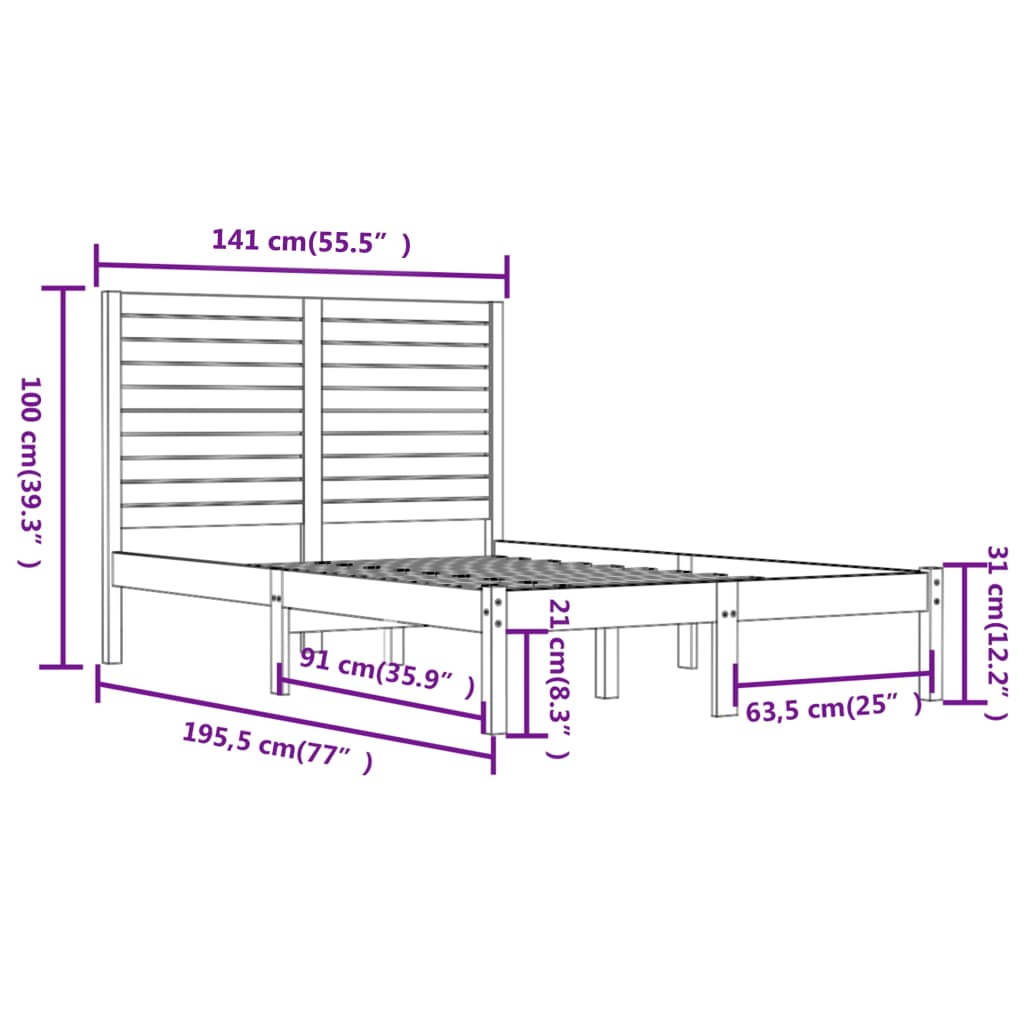 vidaXL Estrutura de cama casal 135x190 cm madeira maciça preto